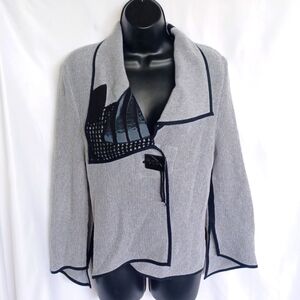 Tivoli of Ireland Cotton Blend Artsy Sweater Cardigan sz S Gray Preppy, 19" PTP